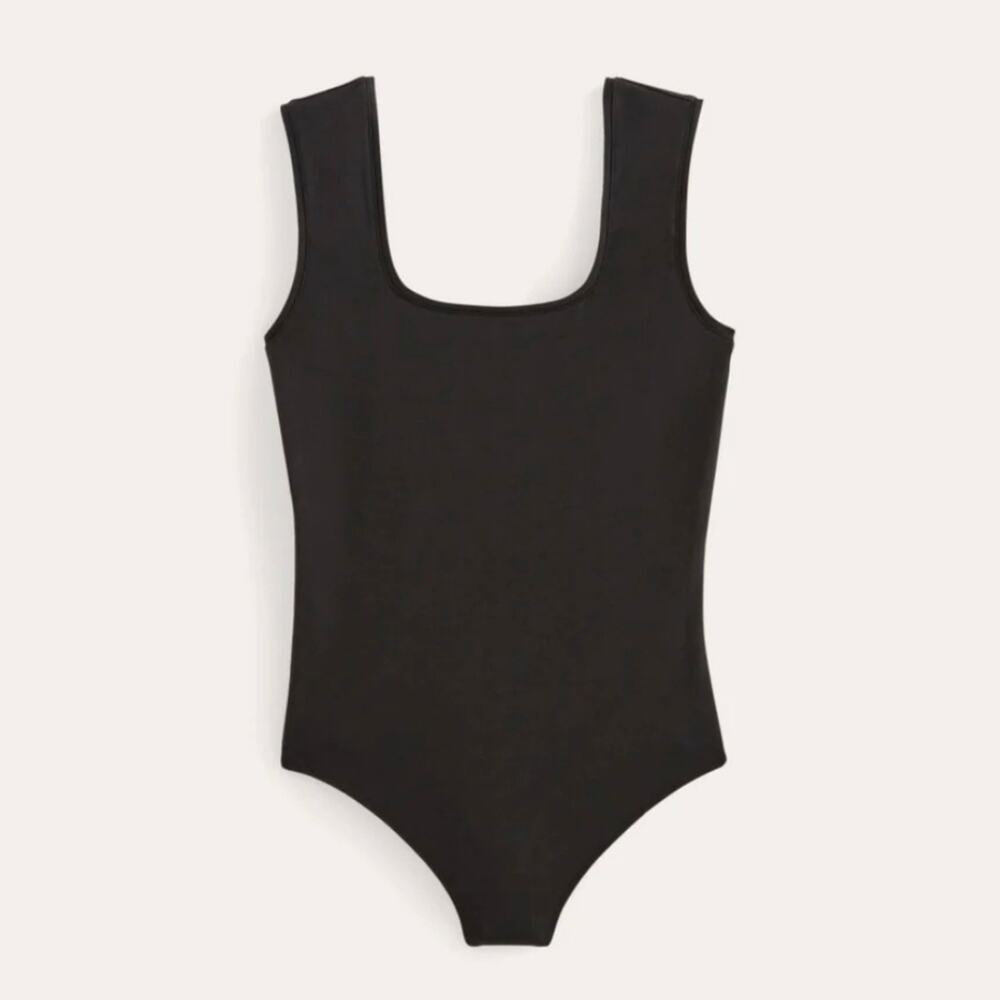 Everlane The Supima Cotton Square Neck Bodysuit Black Thong One Piece NWT XS